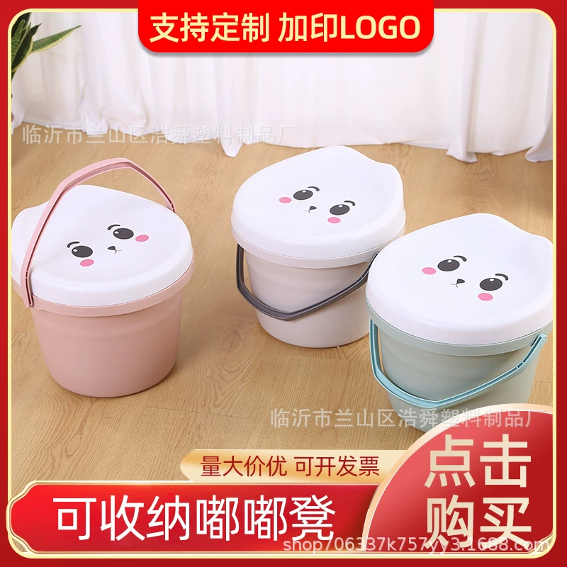 Пластиковые ведро ванна с крышкой большой каракули табурет Портативный Табурет может сидеть ведро Детские хранения ведро стул оптом