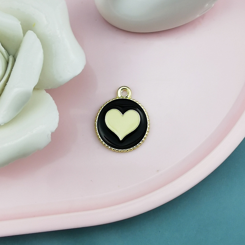 Enamel Design 10 PCS/Package 15 * 19mm Alloy Round Heart Shape Polished Pendant