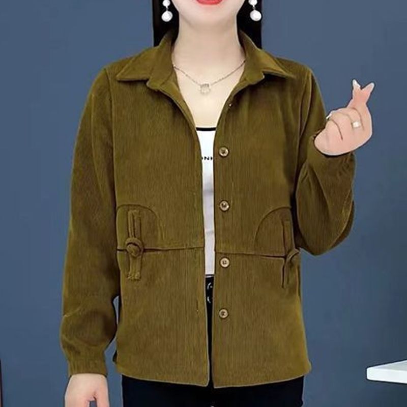 Quality Middle-aged Women's Corduroy Coat Short Top 2023 New Middle-aged Mother Long Sleeve Cardigan Jacket