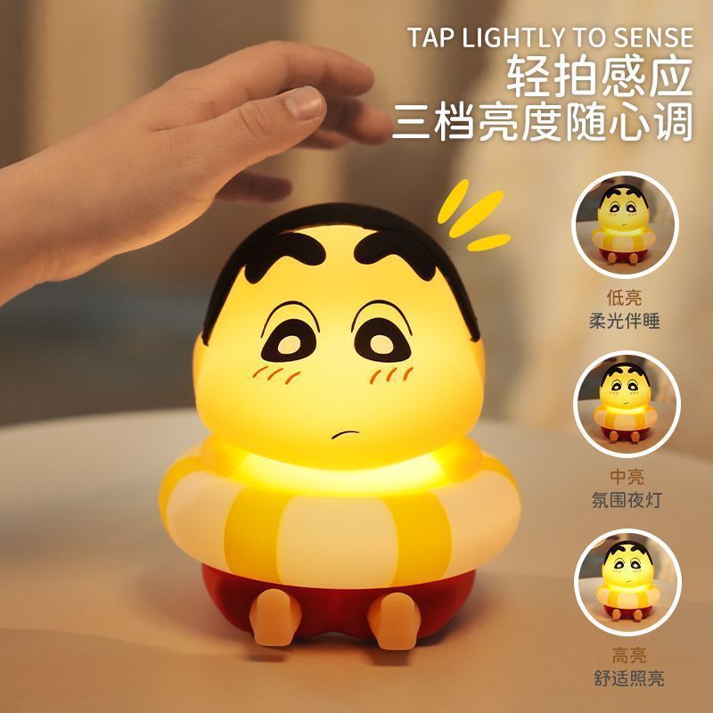 スイミングリング型の小新ナイトライト、雰囲気のある小新と小白のベッドサイド用柔らかな光の小鹿、アヒル、パンダのナイトライト飾り。