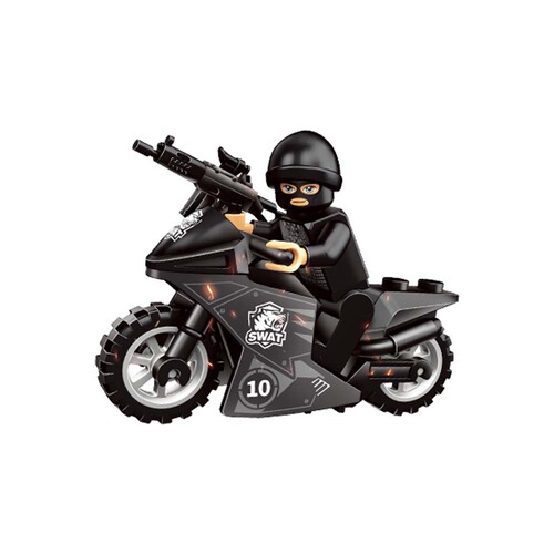 Anti-Terror Special Forces Compatible LEGO Small Granularity Minifigure Toy Motorcycle Police Car for Children Boys Assembly
