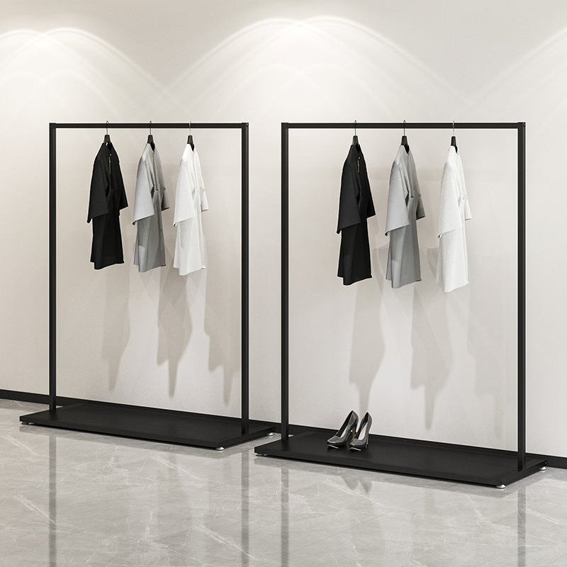 Clothing Store Display Rack Simple Black Floor-to-Floor Hanger for Men's and Women's Clothing Buyers Store Nakajima Display Shelf with Plate Clothing Store Display Rack Simple Black Floor-to-Floor Hanger for Men's and Women's Clothing Buyers Store Nakajima Display Shelf with Plate