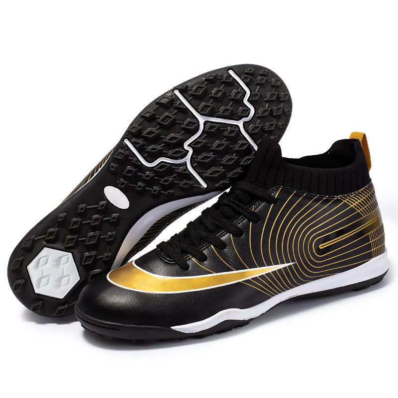 Local tyrant gold ag spike tf football shoes men's new high-top leather foot sports training shoes youth game football_voghion.com