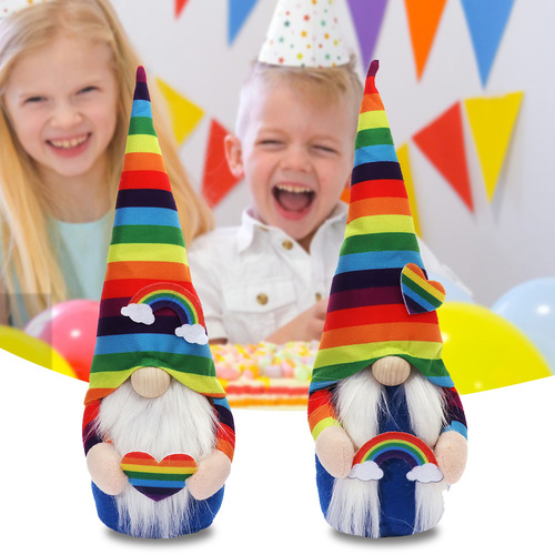 Cross-border new product Rainbow Festival scene decoration props rainbow colorful striped faceless doll holding love doll ornaments