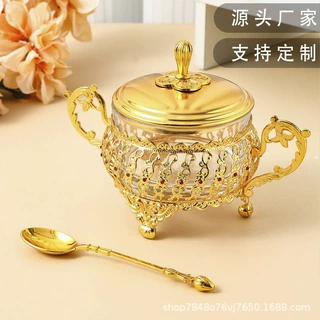 定制简约多功能豪华调料罐带勺子调味储物罐糖果罐厨房用具