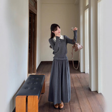 实拍 休闲学院风秋冬季针织套装淑女文艺风针织毛衣+长裙两件套女