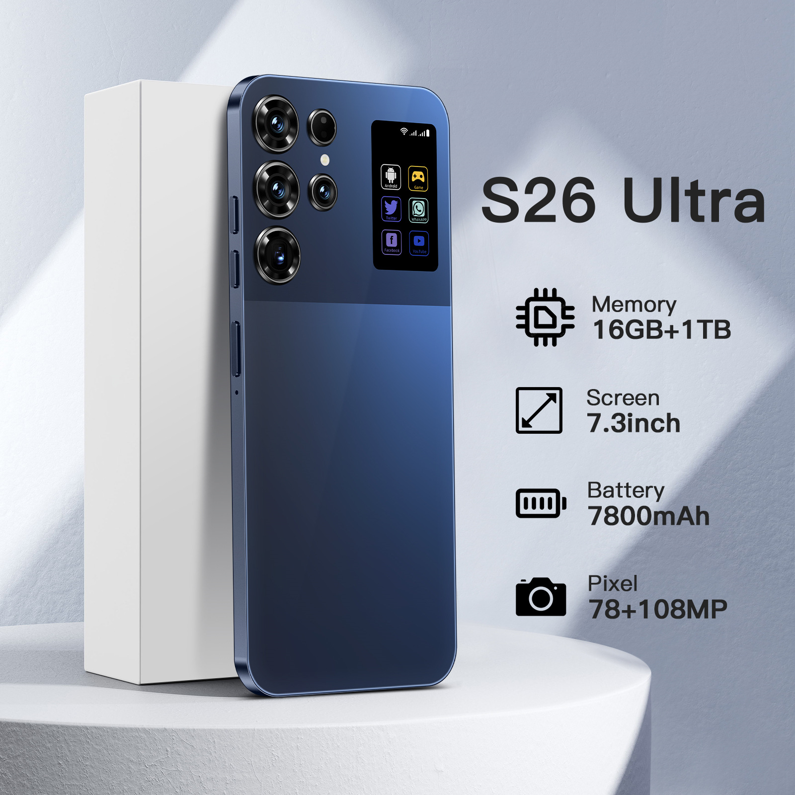 S26Ultra teléfono móvil transfronterizo 16 + 1T Android 7.3 pulgadas gran pantalla de comercio exterior fabricante de teléfonos inteligentes fuente TK