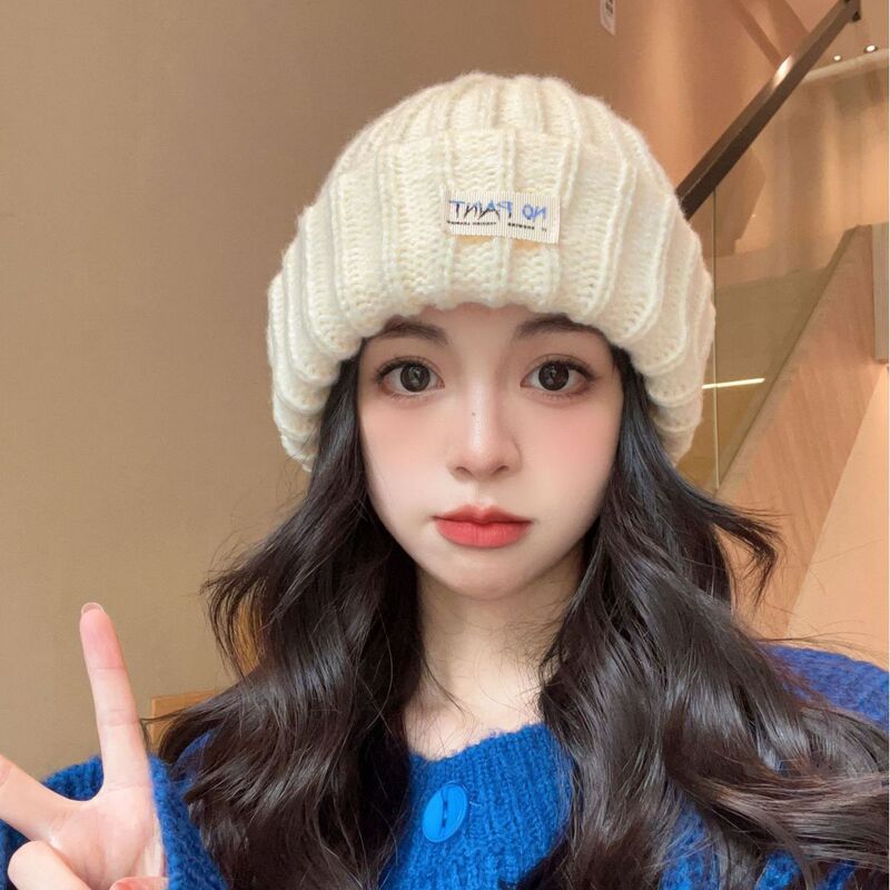 Japanese style large head circumference loose round face suitable wool hat female winter warm 2023 popular small knitted hat for face