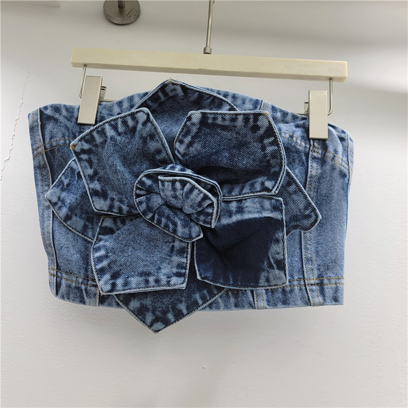 2026 primavera y verano nuevo estilo americano retro caliente estilo estereoscópico diseño de flores inns estilo de pecho chaleco denim chaqueta superior