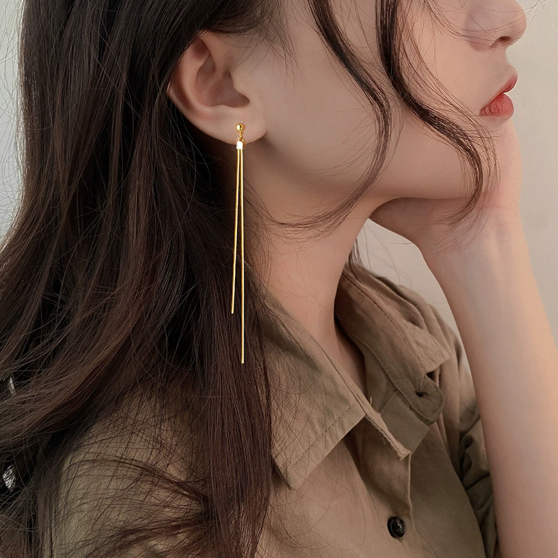 Earrings Snake-Bone Tassel, 925 Sample Silver Look, Long Dangle Pair, High-Quality Design