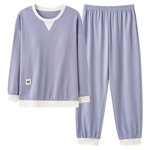 2024 new style pajamas with breast pads for women spring and autumn pure cotton long-sleeved trousers style pure cotton can be worn outside home clothes set