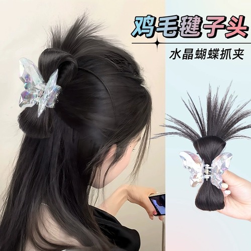 Wig grabber female ball head chicken hair clip back of head crystal butterfly clip chicken feather shuttlecock hot girl chicken coop head