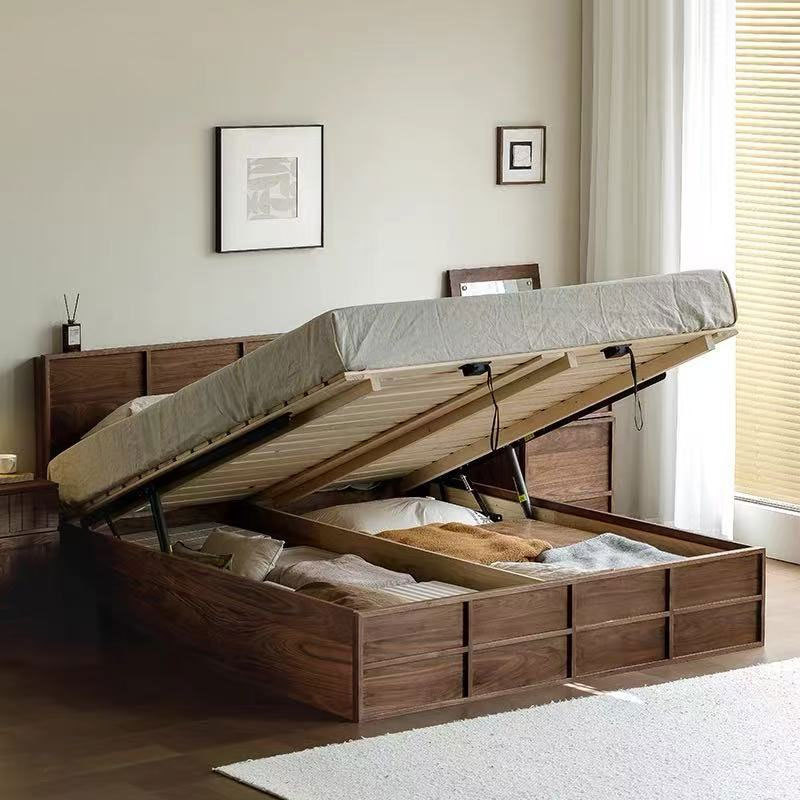 North American Black Walnut Storage Bed Solid Wood Small Apartment Tatami Box Bed 1.8m Double Bed High Box Storage North American Black Walnut Storage Bed Solid Wood Small Apartment Tatami Box Bed 1.8m Double Bed High Box Storage