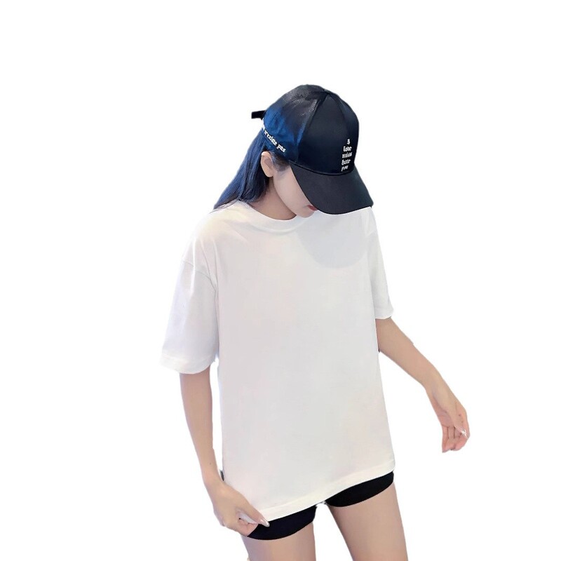 起爆重量ポンド純綿半袖tシャツ女性夏新純色丸襟ゆるい半袖カジュアルtシャツ女性|undefined