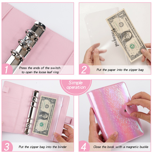 Cross-border A6 zipper bag loose-leaf book colorful PU notebook leather creative accounting book cash budget book