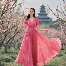 气质法式长裙雪纺高级长款夏季新款海边度假绝美连衣裙沙滩