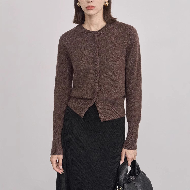 SHALLOW STREAMS autumn new all wool sweater fashionable round neck cardigan coat women's top