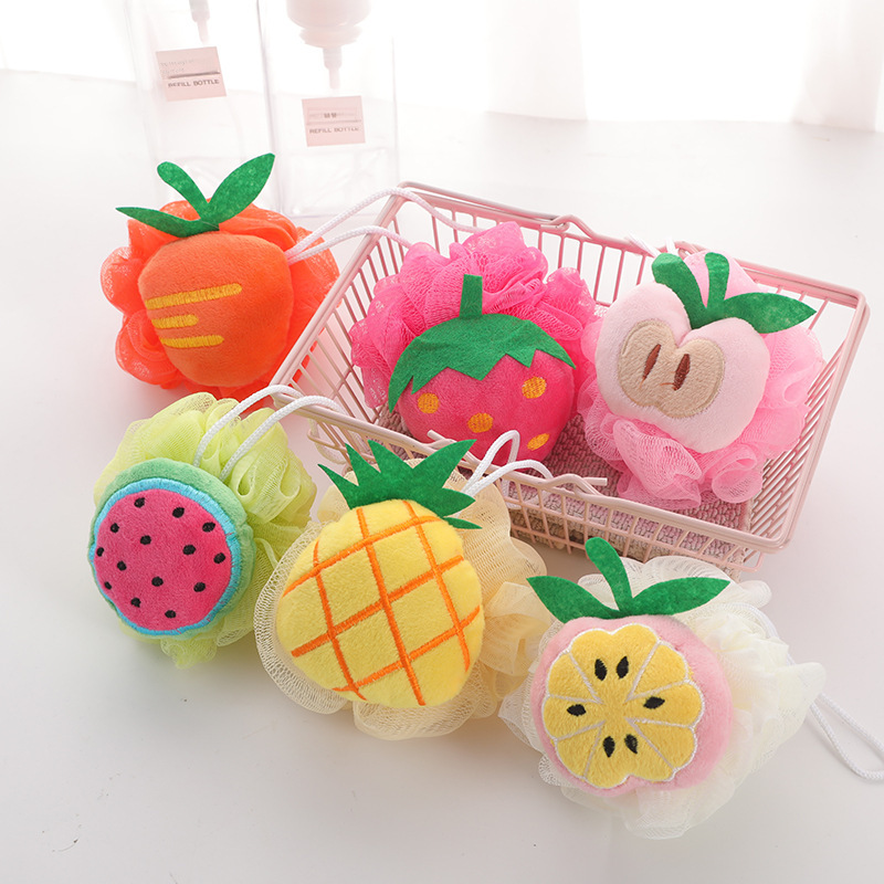 New children's colorful fruit-shaped shower bath ball, bathroom scrubbing towel, cute bath flower bath scrub wholesale