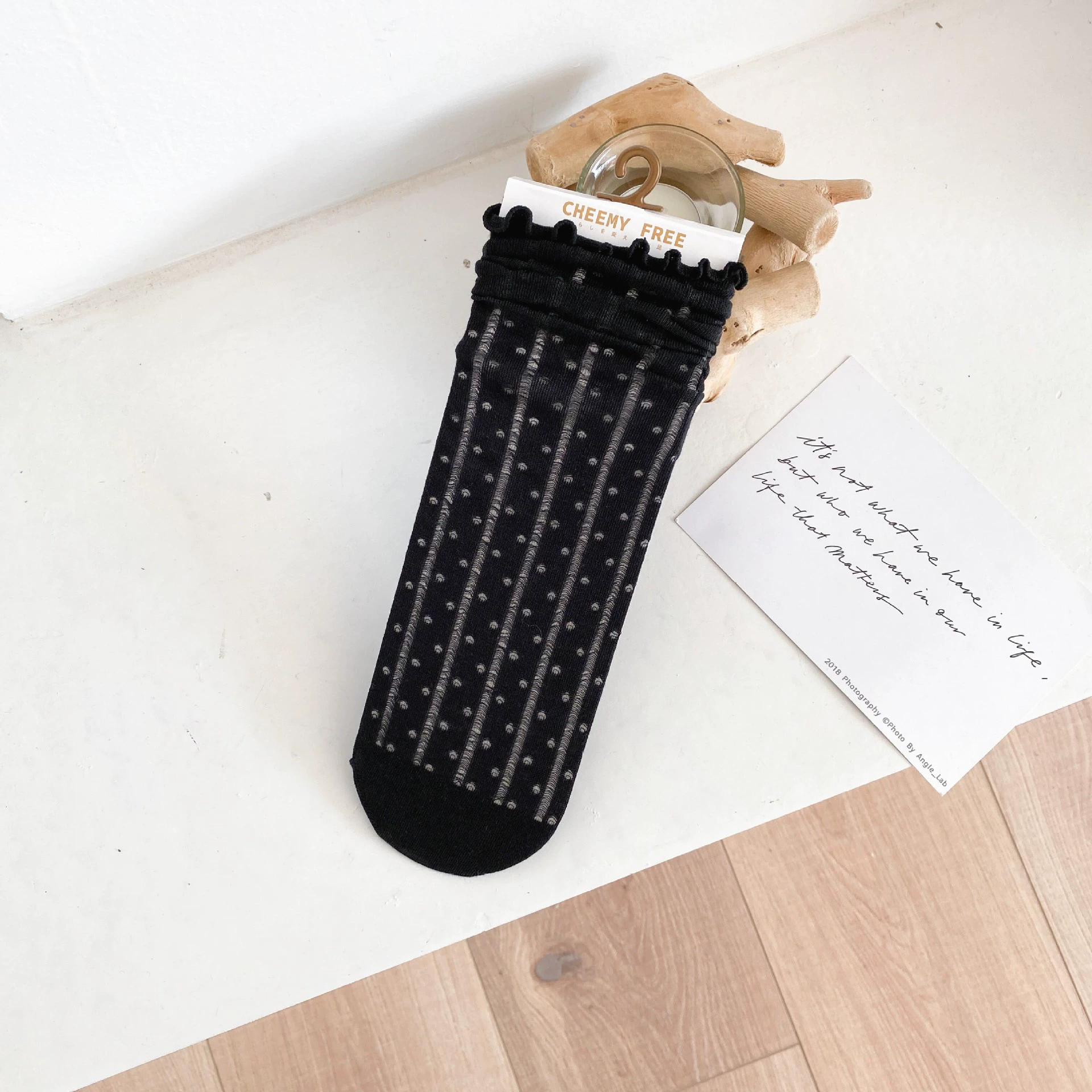 Socks in summer net eye hollow and breathable women's middle stockings college wind black and white jk socks Japanese wood ear pile pile of socks