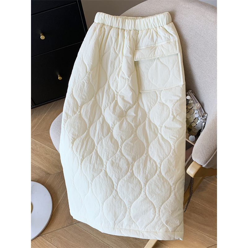 轻薄羽绒棉半身裙女冬季加厚保暖中长款夹棉包臀裙开叉一步直筒裙