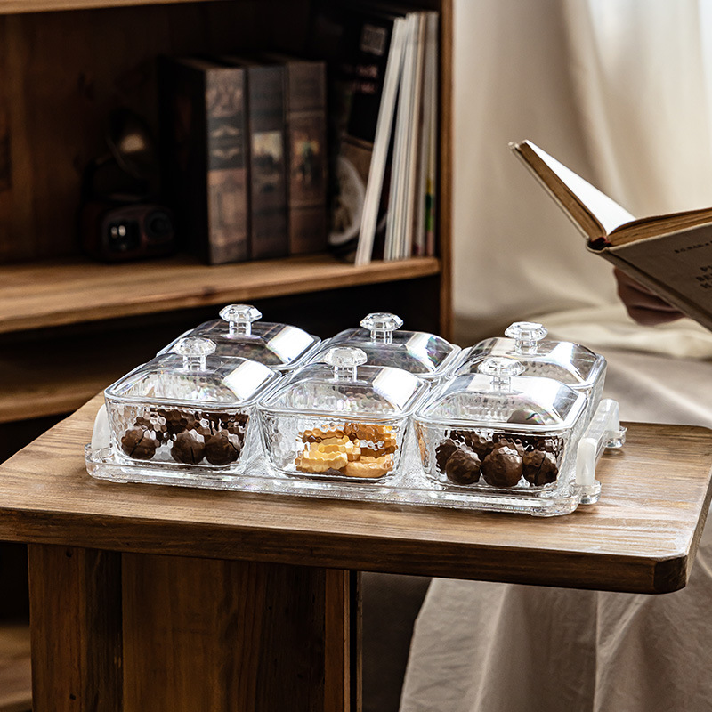 Luz de lujo de alta calidad cubierta de cinta de vidrio refrigerio plato de frutas plato de postres casero sala de estar fruta seca plato de bocadillos