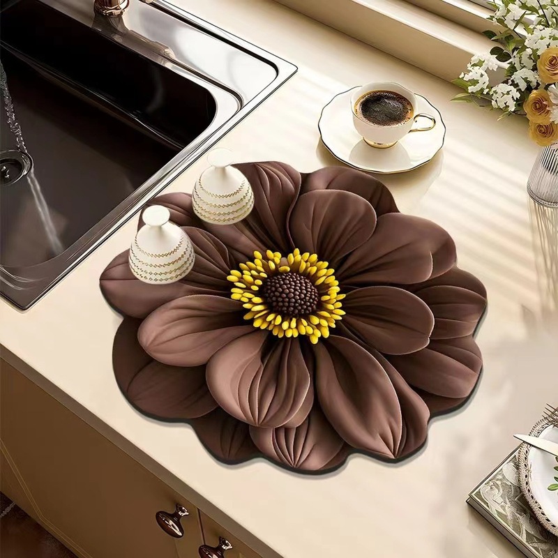 新しい3d花の水たまりの台所のテーブルの食器の乾燥のマットのコースターの吸水のマットは洗濯しないでテーブルのマットを拭くことができます。|undefined