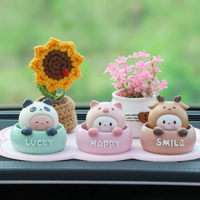 Other Automotive Interior Supplies: Car Ornaments Car Interior - panda-pig-fawn-plush-sunflower-pink-grass-pink-flower-mat