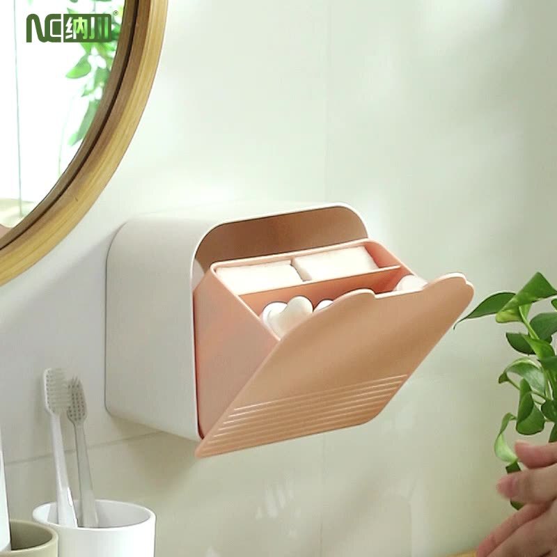 Wall-Mounted Sanitary Napkin Storage Box Household Supplies Flip Cover Dust-Proof Sealed Cosmetic Makeup Cotton Storage Box