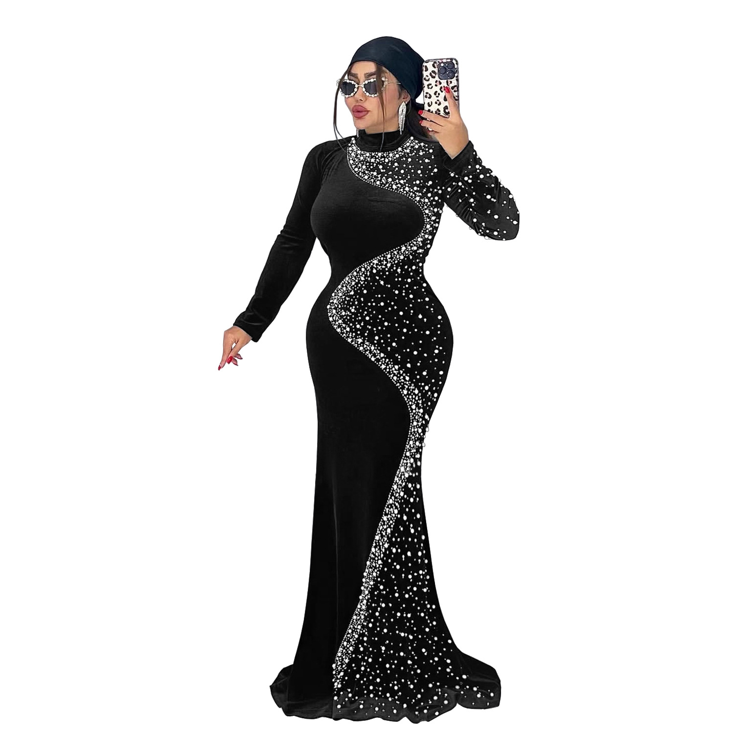 C7616 Aliexpress transfronterizo Amazon Europa y América de moda moda femenina temperamento elegante de seda de diamante vestido de vestido