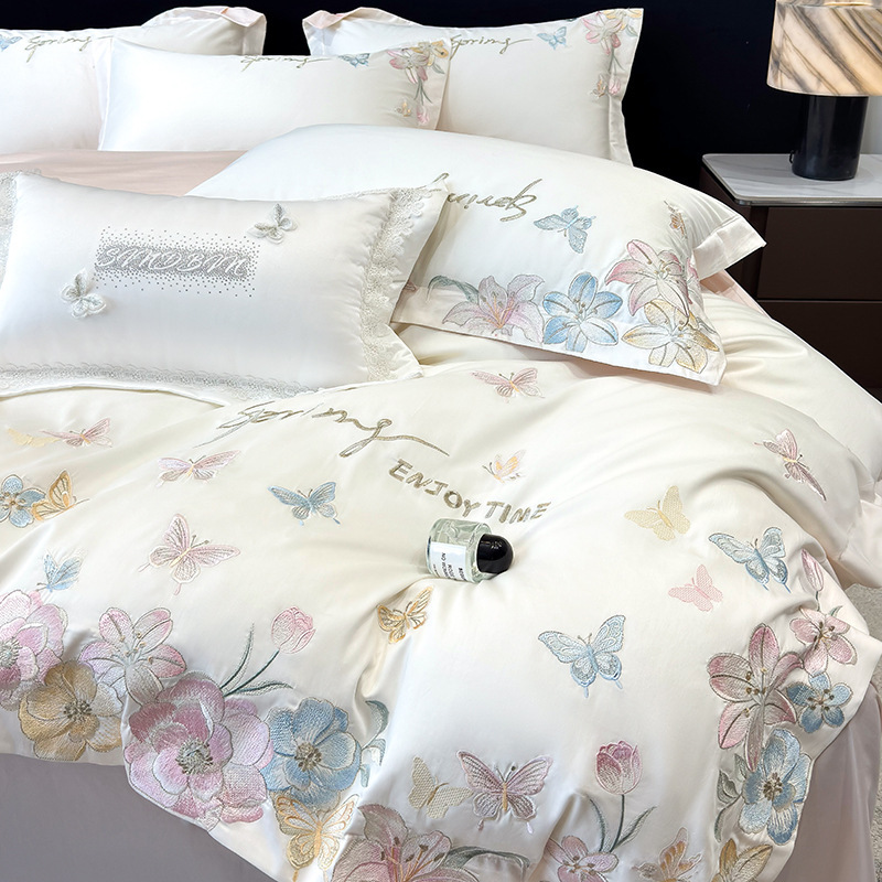 Advanced Sense 100 Satin Long-staple Cotton Four-piece Set Cotton Cotton Quilt Cover Light Luxury Spring and Summer New Bedding 4
