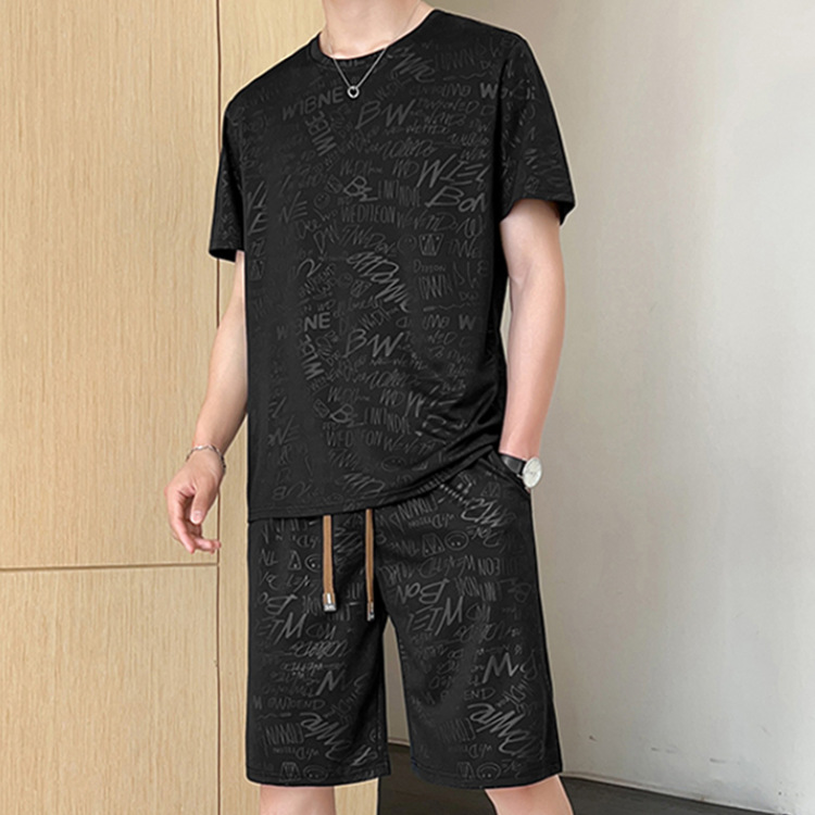 Set de manga corta de verano secado rápido marca de moda hombre relajado casual cinco pantalones cortos deportivos de hombre con pantalones cortos de dos piezas