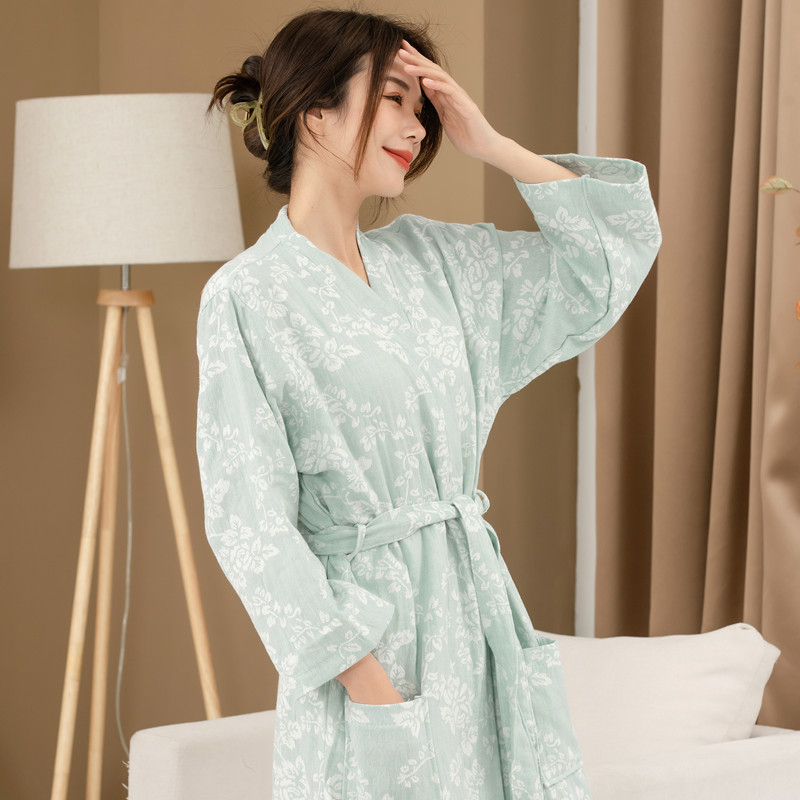 호텔 목욕 가운 흡수 빠른 건조 한후 봄 및 여름 면 더블 레이어 거즈 배스 가운 여성용 코튼 나이트 가운 일본식