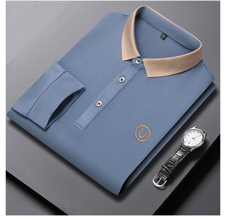 Polo de manga comprida para homem em algodão casual_voghion.com