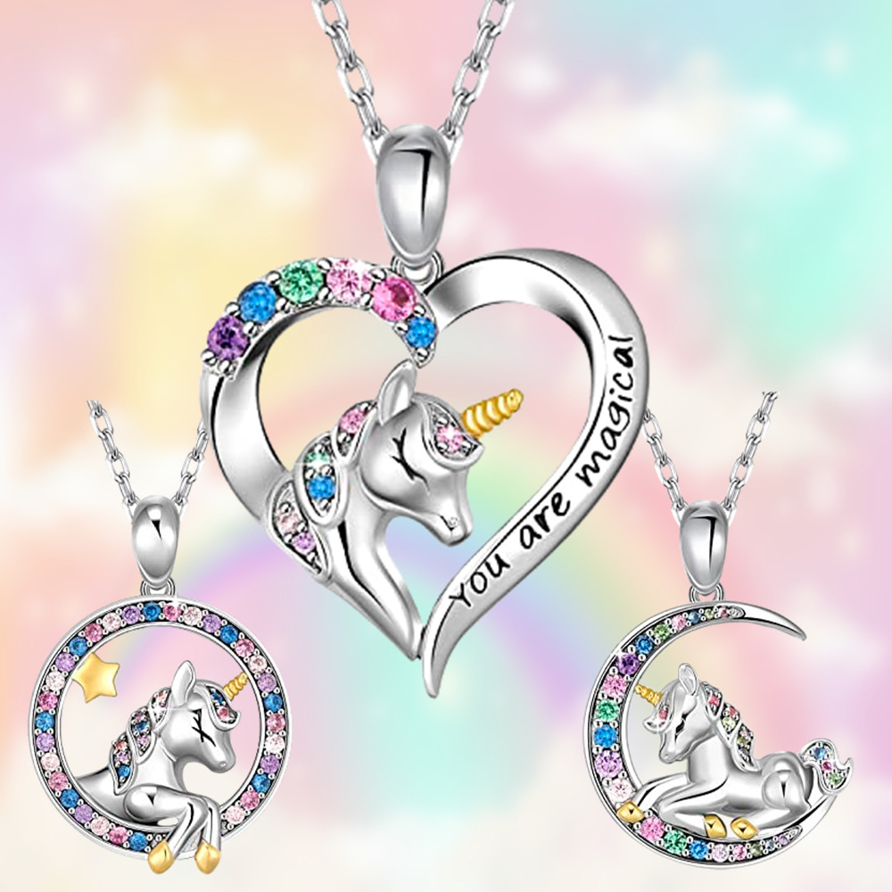 Heißer Verkauf Cartoon Einhorn Legierung Halskette, Nette Regenbogen Pony Schmuck Zubehör, Mädchen Geburtstag Geschenk_voghion.com