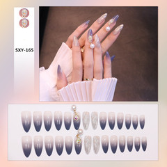 美甲貼片穿戴甲成品美甲片中長款漸變波紋珍珠吊墜網紅假指甲貼片