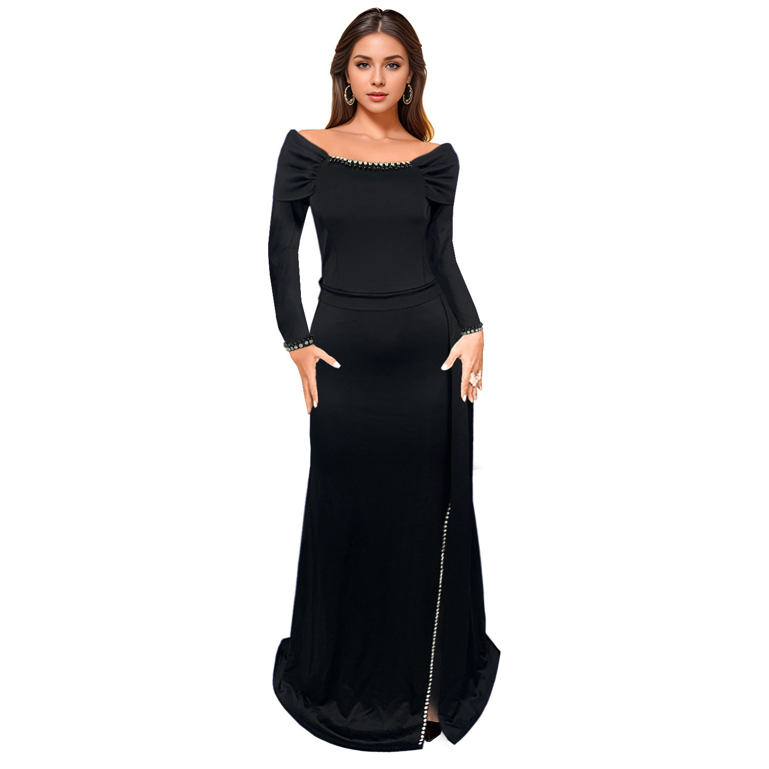 C7283 Aliexpress transfronterizo Amazon Europa y América de moda moda femenina elegante temperamento bajo vestido de noche bifurcado vestido image 7