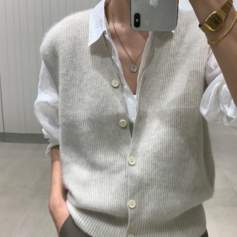 Early Spring Wool Vest for Women 2023 New Knitted Jacket Loose Cardigan Cashmere Waistoutwear Stacked Wool Outer Wear