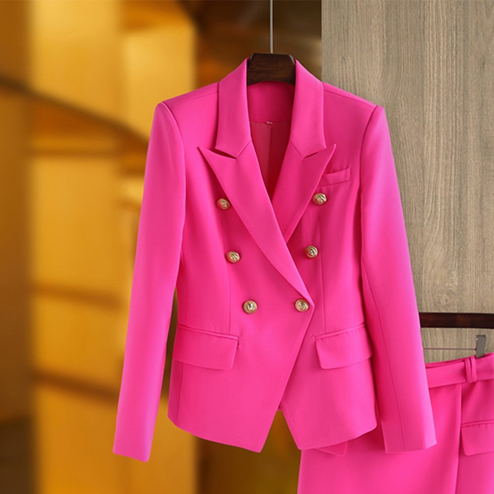 Saco de Traje Slim Fit con Doble Botonadura para Mujer, Mezcla de Fibra Química, para Oficina image 16