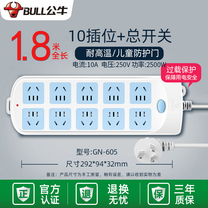 オルソケットパネル 10 ポジション多孔質、過負荷保護付き、ワイヤー付き電源タップ、家庭用多機能配線ボード|undefined