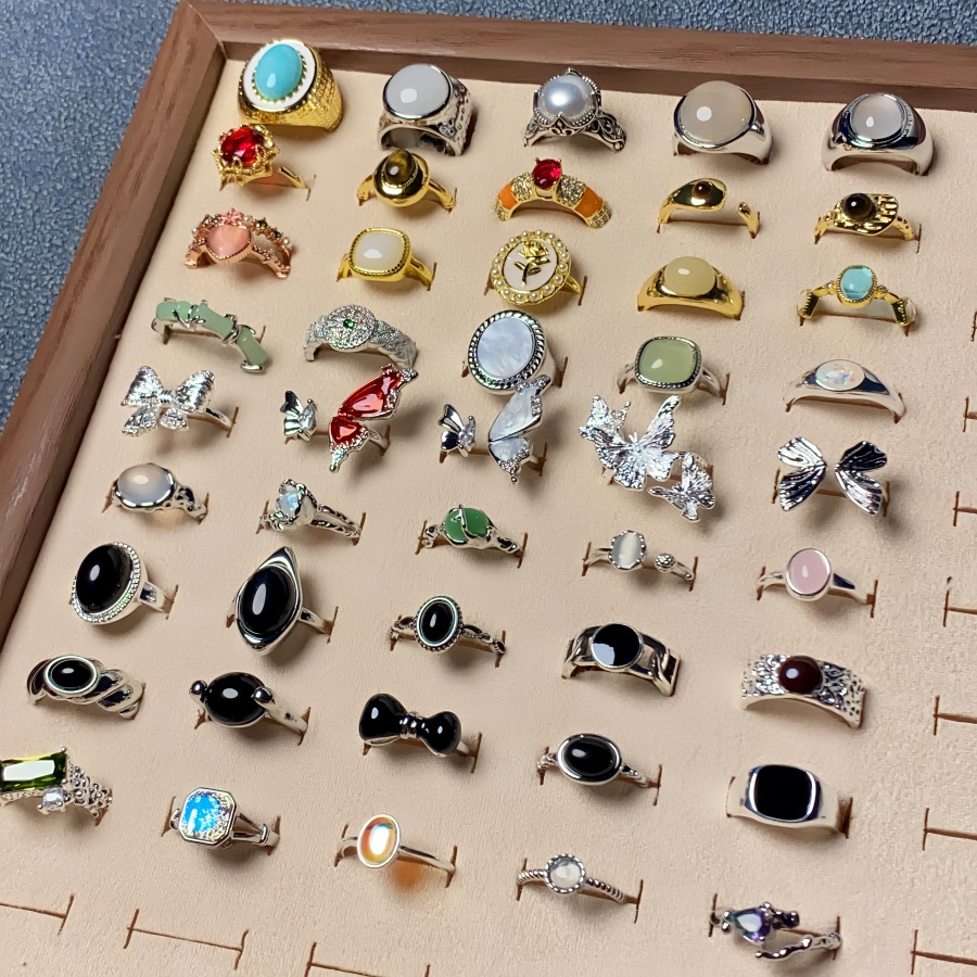 Modern Chinese-style national trend agate gemstone ring for women, s925 pure silver open-ended, does not fade, retro style, high-end light luxury finger ring