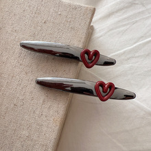 韩国酒红色爱心合金鸭嘴夹高级感气质侧边刘海碎发百搭边夹发饰