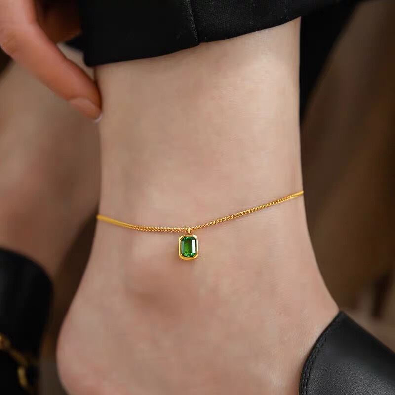 Emerald Anklet for Women 2025 New Sexy and High-End 18K Gold High-Heeled Shoes Anklet for Women Titanium Steel Does Not Fade