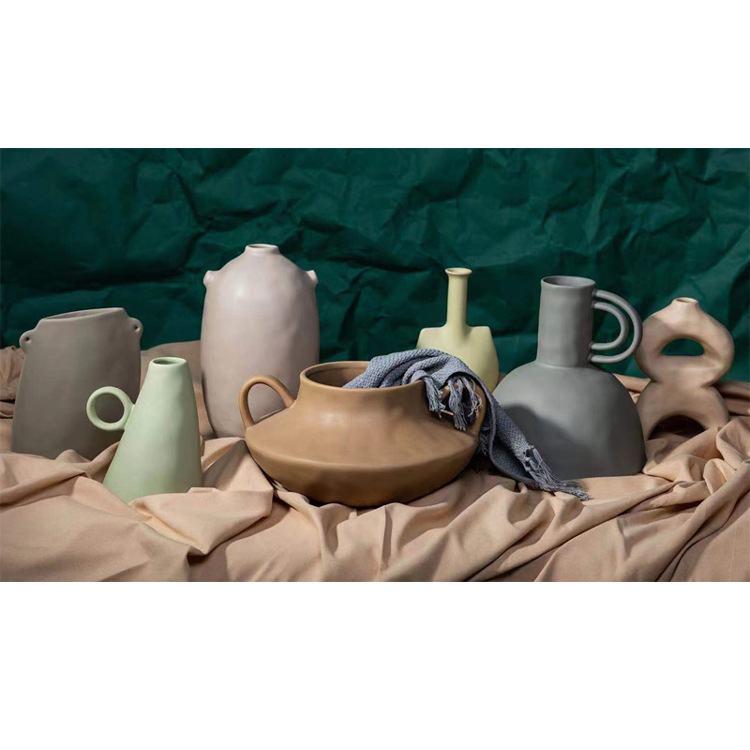 Wabi-sabi style Morandi colorful earthen jar ceramic vase ornaments creative home soft ornaments hotel tabletop ornaments