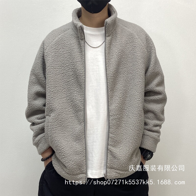 Autumn and winter men's faux shearling fleece thickened stand-up collar zip-up cardigan casual loose warm jacket wholesale Autumn and winter men's faux shearling fleece thickened stand-up collar zip-up cardigan casual loose warm jacket wholesale