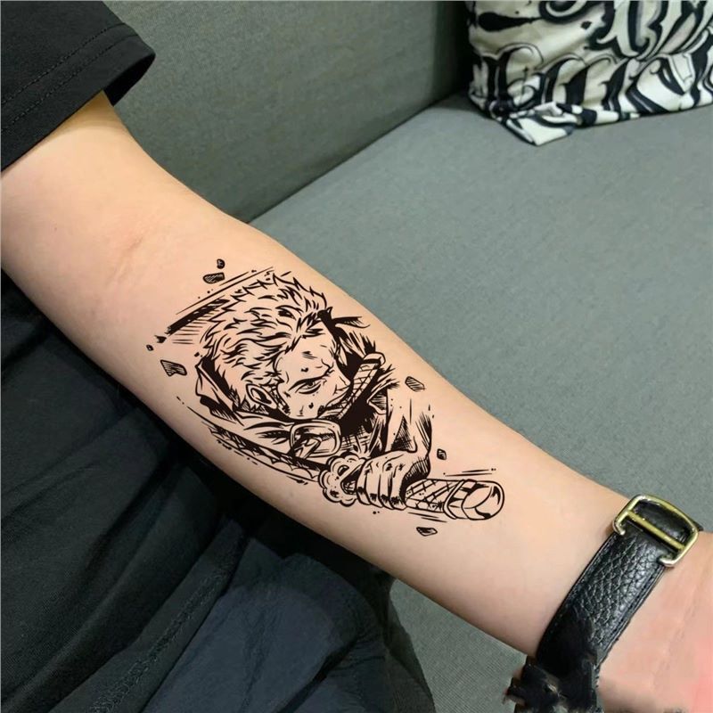 One Piece Zoro Herbal Juice Tattoo Sticker Anime Realistic Ins Style Waterproof Sticker for Men and Women
