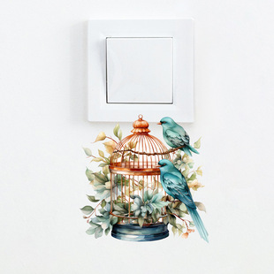 Creative fresh flower bird cage living room porch home switch decorative wall stickers waterproof self-adhesive wholesale cross-border