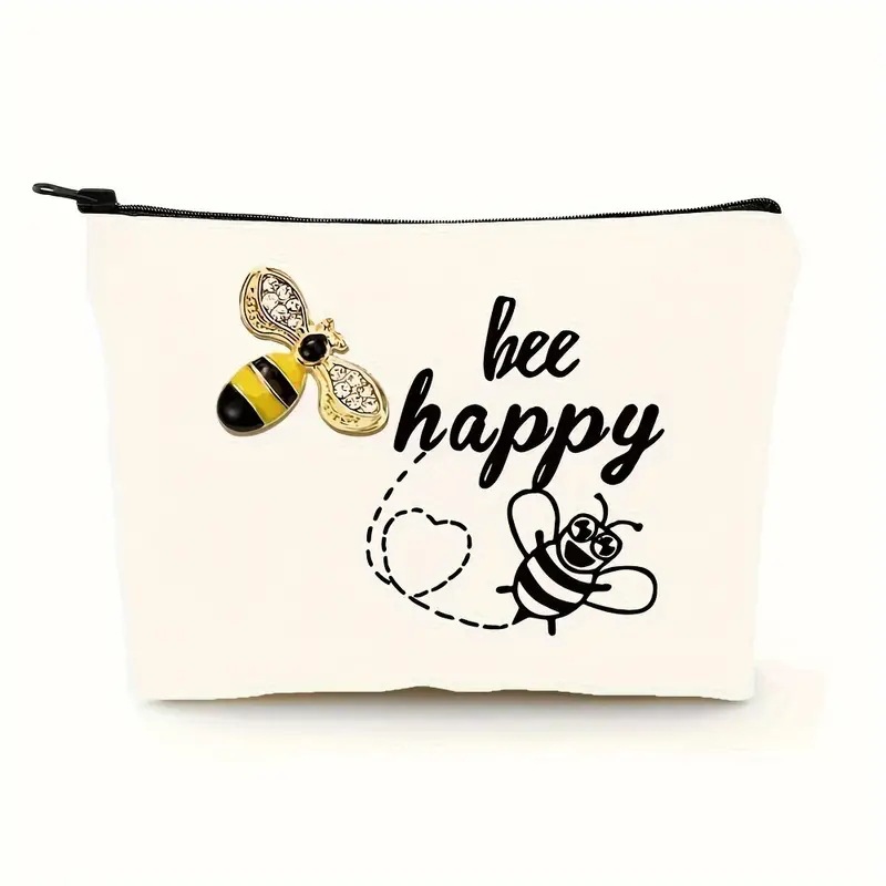 Transfronterizo Amazon Festival de abejas lino impresión doble cara bolsa de maquillaje bolsa de almacenamiento bolsa multifuncional de cremallera