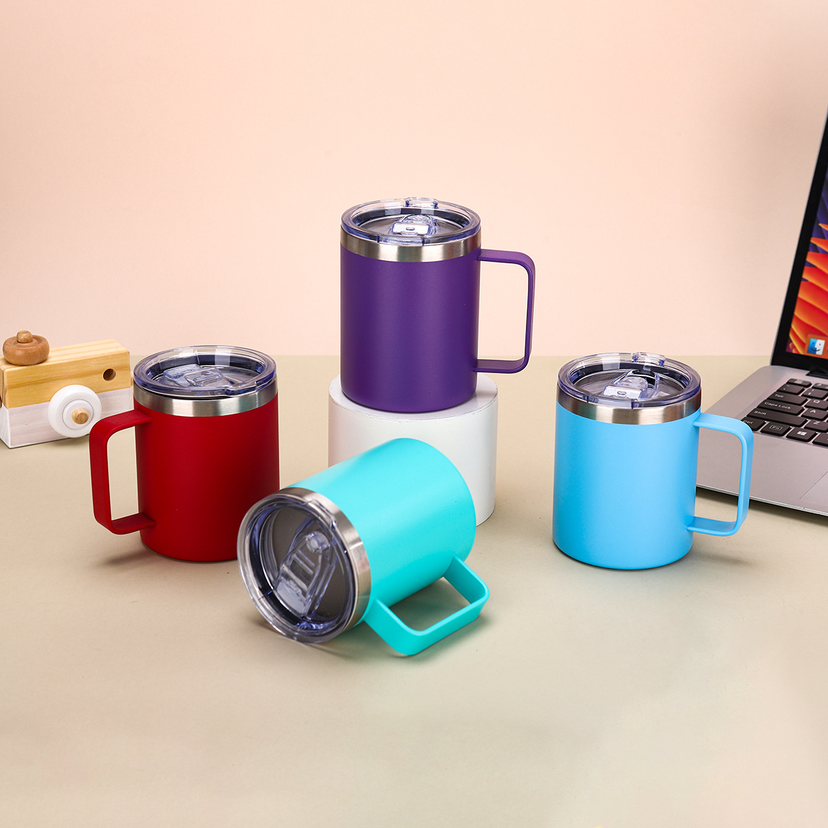 Amazon Cross-border 12/14oz taza de café con mango de acero inoxidable taza de agua de aislamiento pequeño de oficina simple