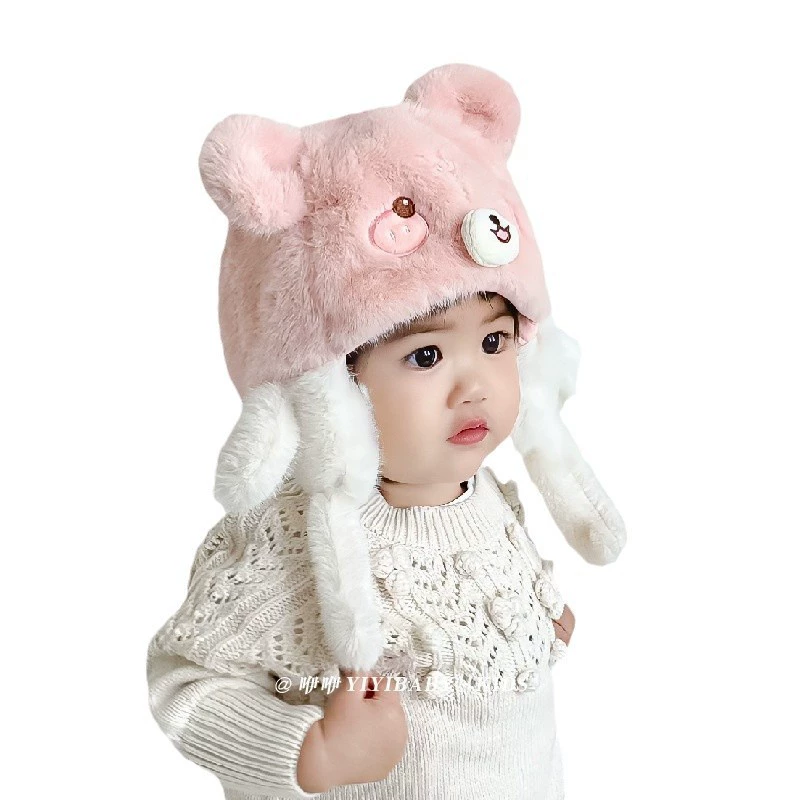 Children's demi-season cartoon windproof keep warm velvet hat for men and women to go out, increased thickness