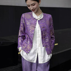 2025新款蜀锦异色罗宝相花宋锦织锦提花外套新中式国风盘短款外套